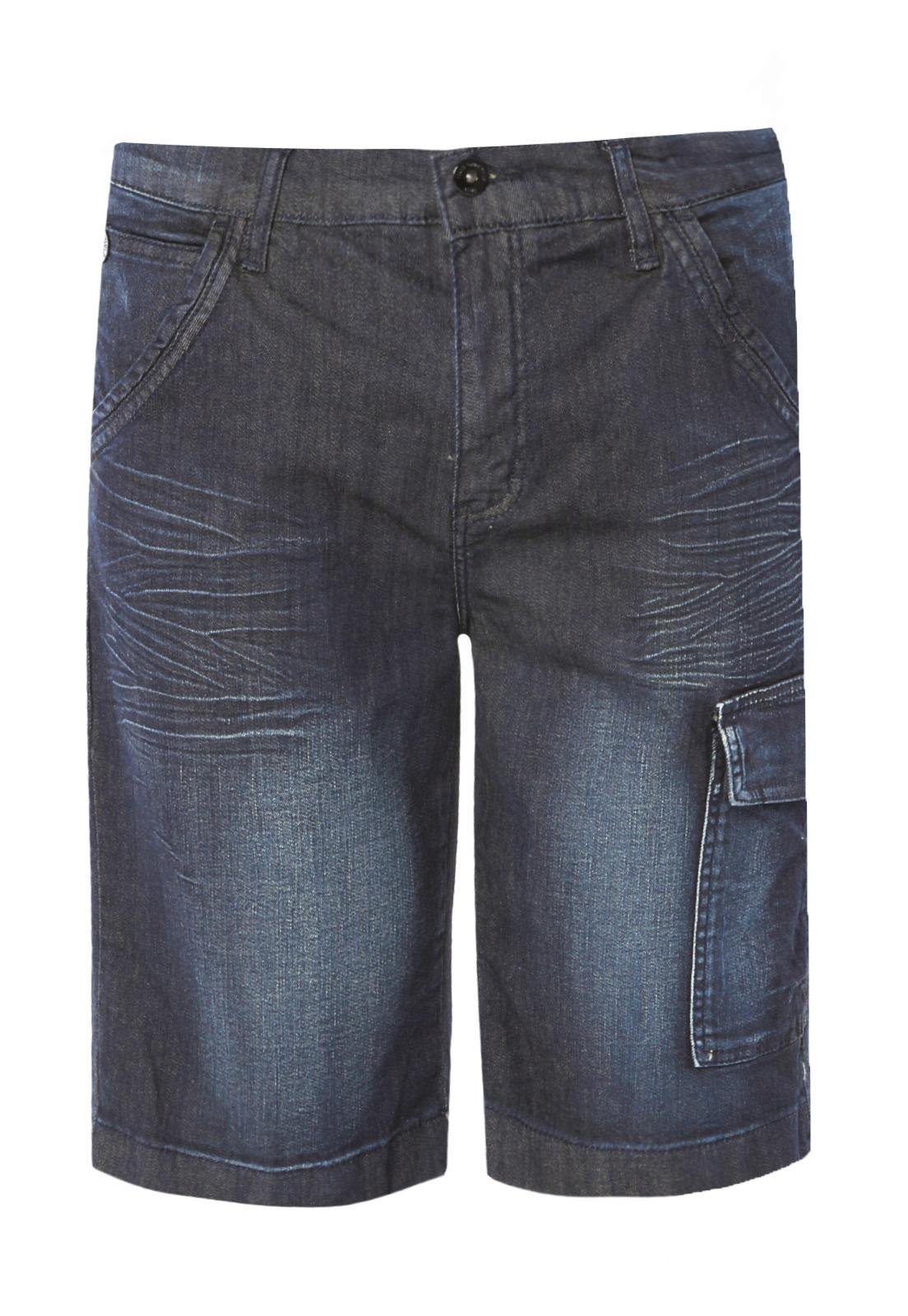 bermuda jeans com bolso lateral