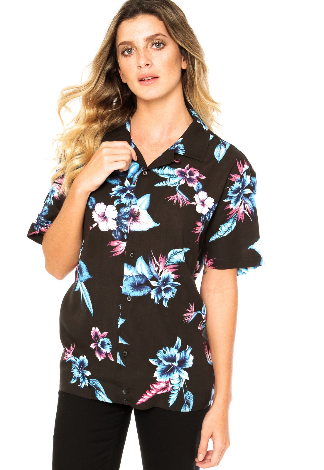 camisa feminina floral manga curta