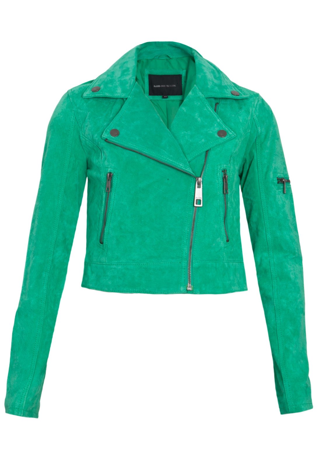 jaqueta de couro verde feminina