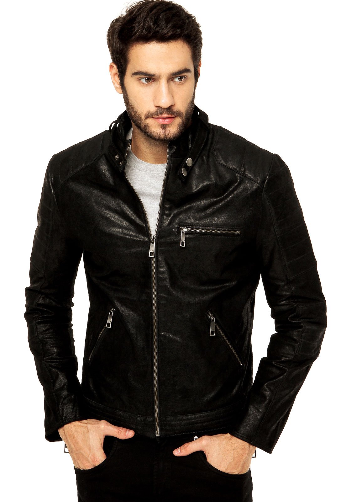 jaqueta couro masculina preta