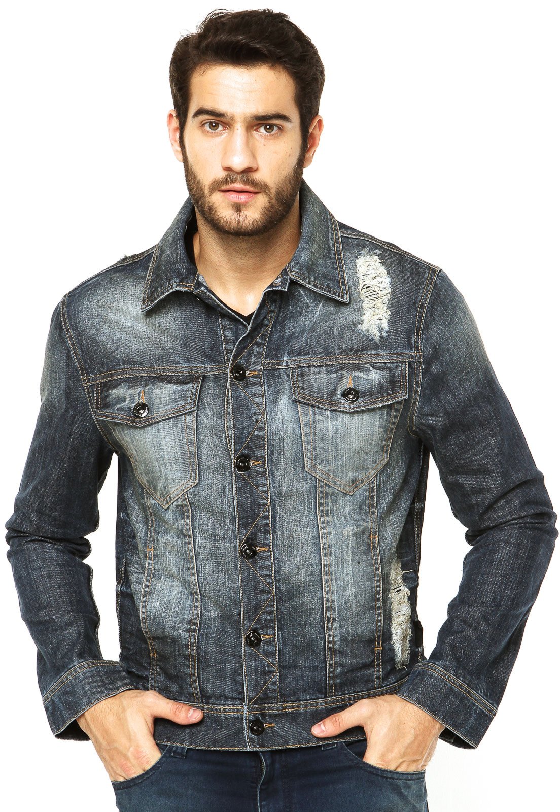 jaqueta jeans estonada masculina