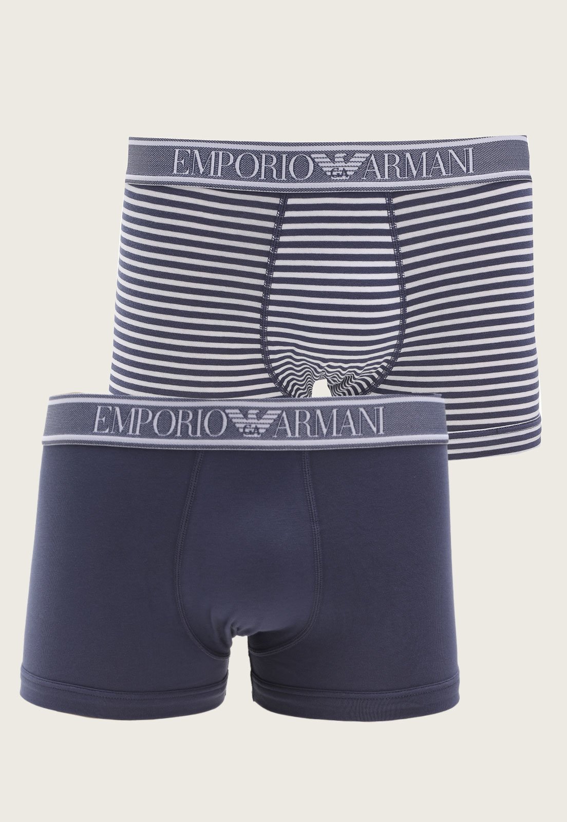 Kit 2p s Cueca Emporio Armani Underwear Boxer Listrado Azul