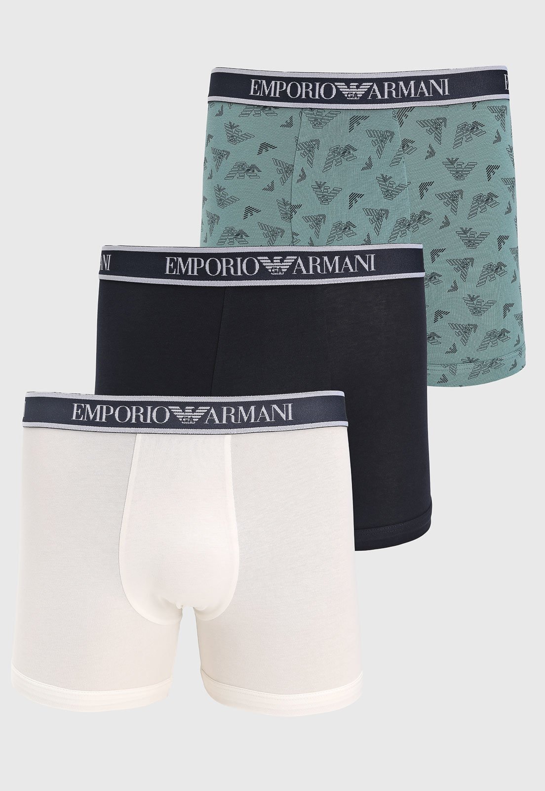 Kit 3pçs Cueca Emporio Armani Underwear Boxer Logo Verde/Branca