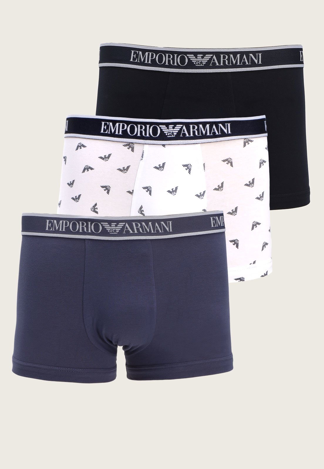 Kit 3p s Cueca Emporio Armani Underwear Boxer Logo Azul Branca