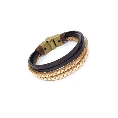 Pulseira Empório Top de Couro Bege e Marrom Menor preço em Pulseira Empório Top de Couro Bege e Marrom