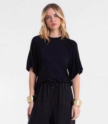 Blusa Feminina Raglan Viscotricot e Ribana Endless Preto