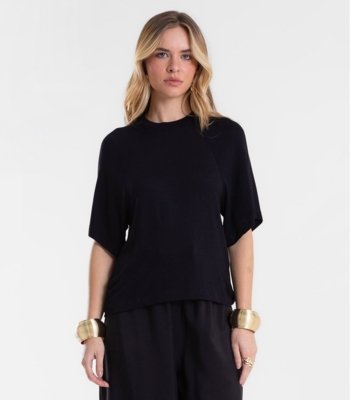 Blusa Feminina Raglan Viscotricot e Ribana Endless Preto