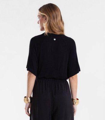 Blusa Feminina Raglan Viscotricot e Ribana Endless Preto