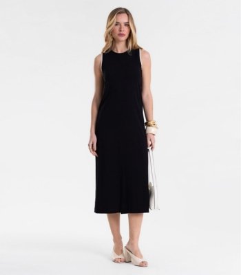 Vestido Feminino Midi Rm Ribana Liso Endless Preto
