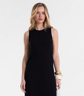 Vestido Feminino Midi Rm Ribana Liso Endless Preto