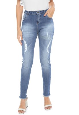 Calça Jeans Enfim Skinny Destroyed Azul Menor preço em Calça Jeans Enfim Skinny Destroyed Azul