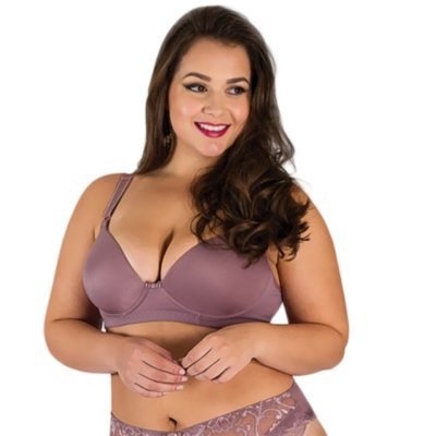 Sutiã Plus Size Estilo Sedutor Básico com Bojo em Microfibra Lilás Menor preço em Sutiã Plus Size Estilo Sedutor Básico com Bojo em Microfibra Lilás