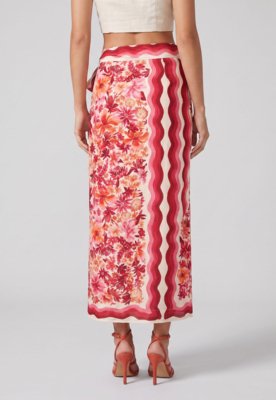 Saia Feminina FARM Longa Floral Rosa