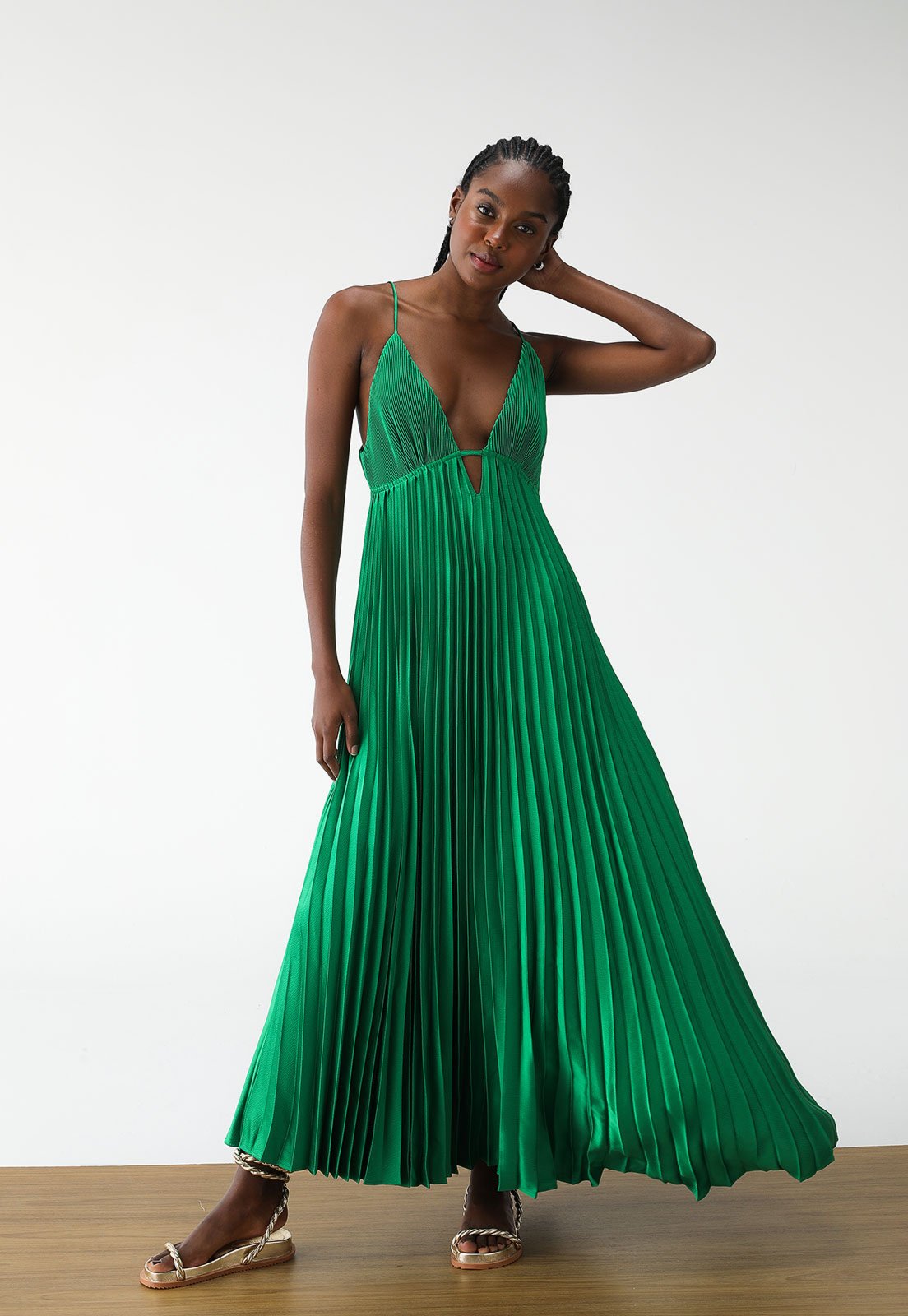 Fashion vestido verde plissado