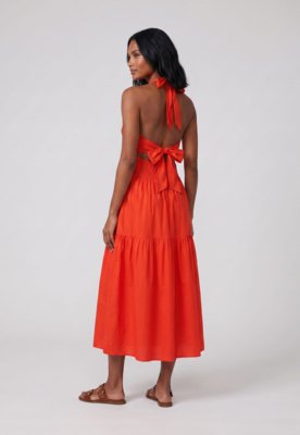 Vestido FARM Midi Halter Laranja