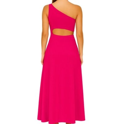 Vestido Longo FMF Rosa Assimétrico com Fenda e Recorte Lateral Elegância Moderna