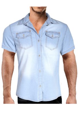 camisa jeans infantil masculina manga curta