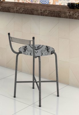Banqueta Bali Pto Prata e Branco Floral Baixa Fabone Móveis Tubulares Menor preço em Banqueta Bali Pto Prata e Branco Floral Baixa Fabone Móveis Tubulares