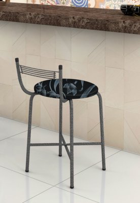 Banqueta Bali Pto Prata e Preto Floral Baixa Fabone Móveis Tubulares Menor preço em Banqueta Bali Pto Prata e Preto Floral Baixa Fabone Móveis Tubulares