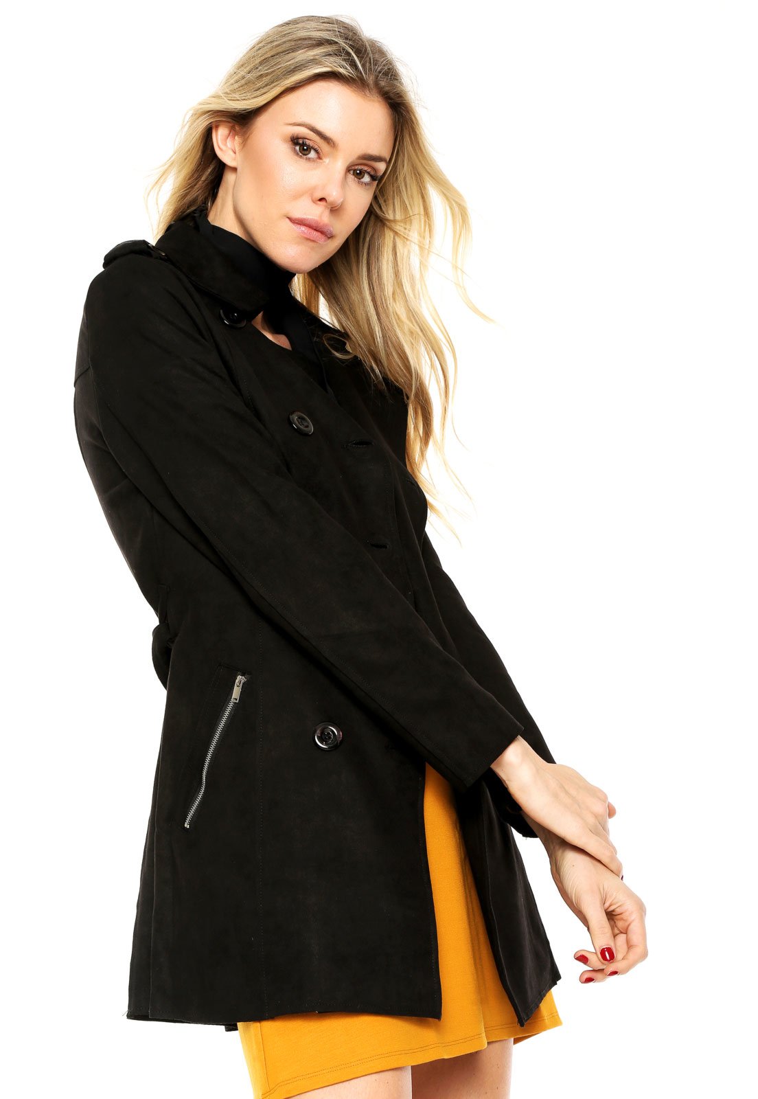 casaco trench coat feminino preto