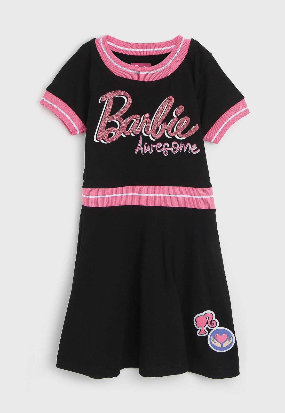 Vestido Manga Longa Infantil Fakini Barbie - Preto