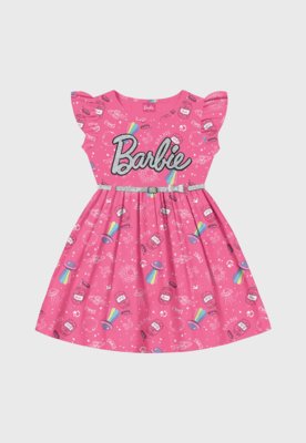 Vestido Manga Longa Infantil Fakini Barbie - Rosa