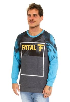 Moletom Fatal Fechado Raglan Estampado Gola Careca Azul Menor preço em Moletom Fatal Fechado Raglan Estampado Gola Careca Azul