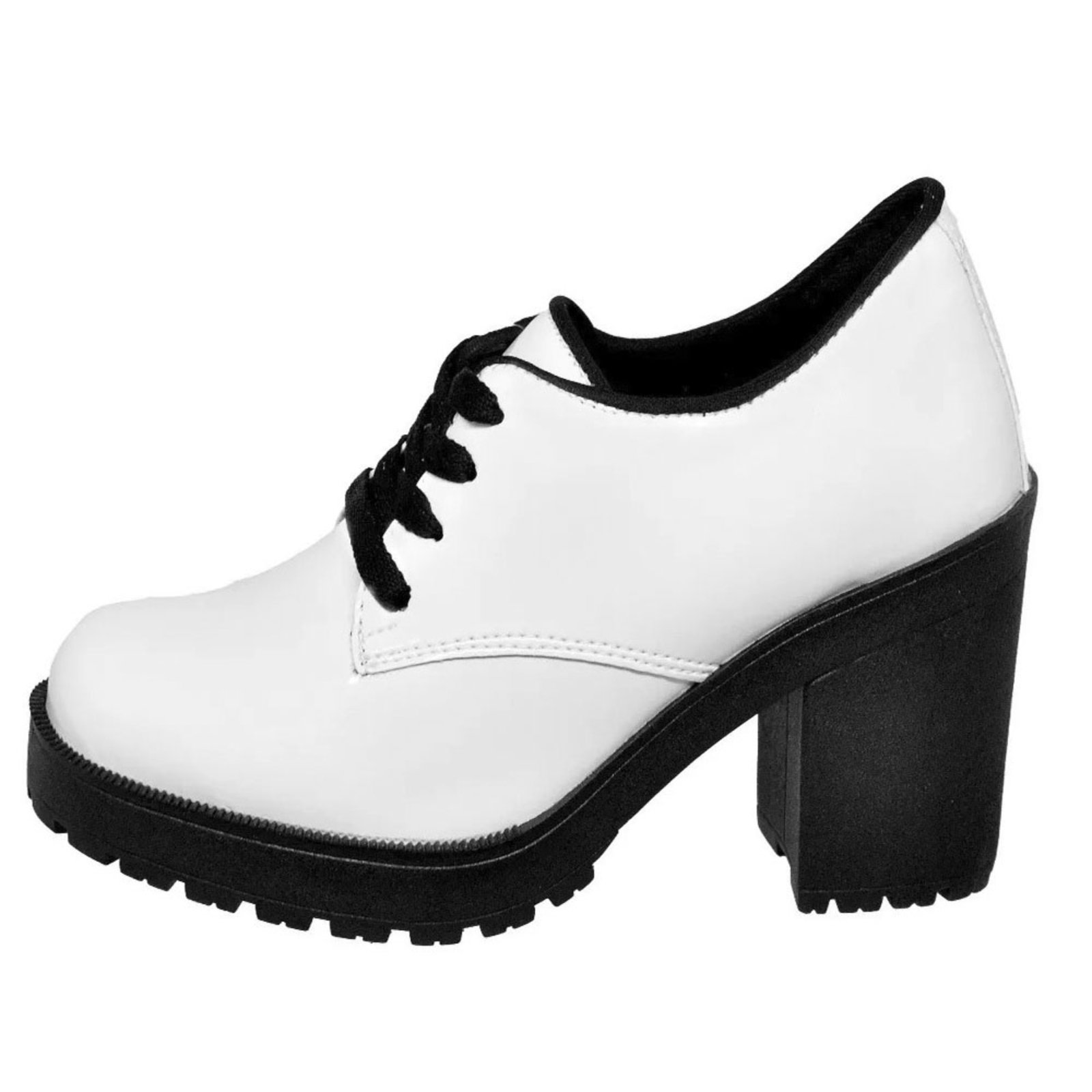 bota feminina oxford verniz cano curto salto grosso tratorada