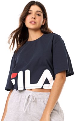 Camiseta Cropped Fila Letter New Azul-marinho Menor preço em Camiseta Cropped Fila Letter New Azul-marinho