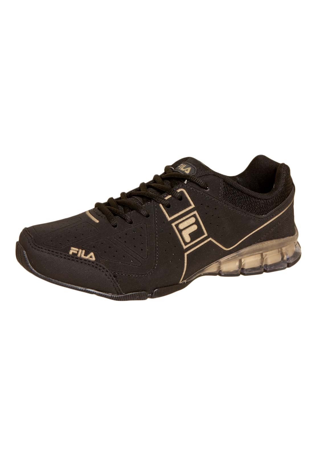 tenis fila dourado e preto