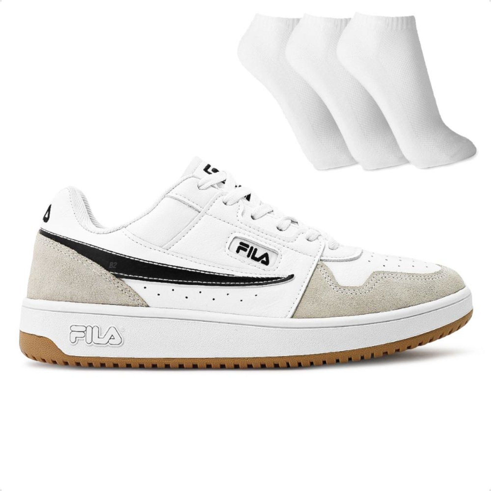 Tênis Fila Arcade Low Masculino   3 Pares de Meias Bege