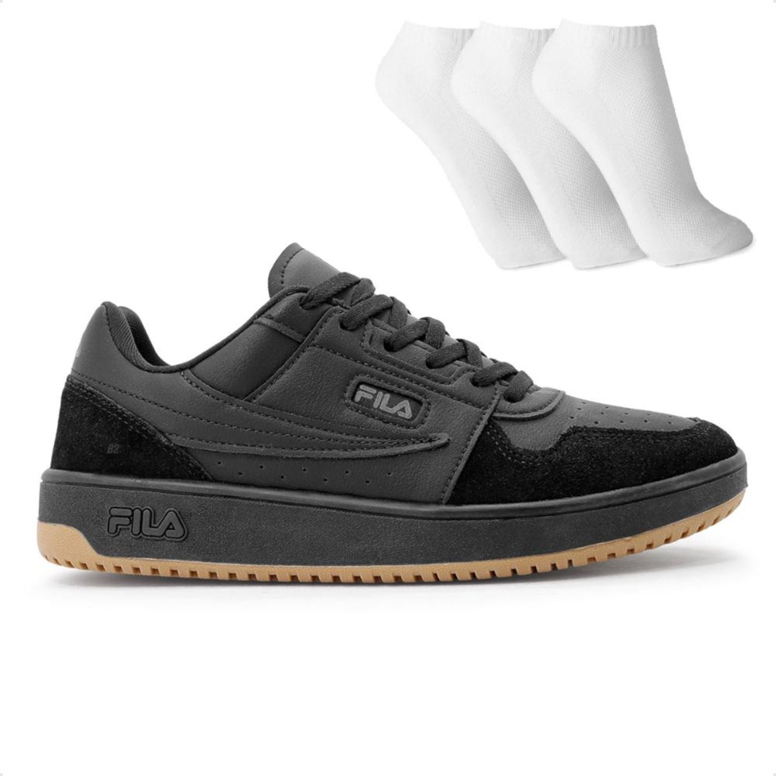 Tênis Fila Arcade Low Masculino   3 Pares de Meias Preto