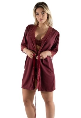Robe Fitss Romantic Com Renda Vinho