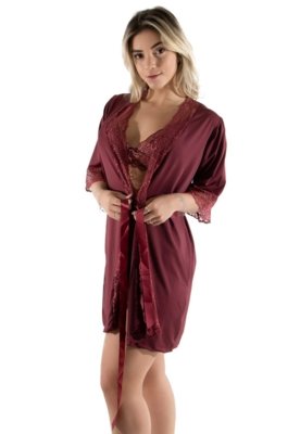 Robe Fitss Romantic Com Renda Vinho