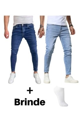 2 Calças Jeans Super Skinny Delavê e Pentago e Meia Escura Masculino Azul - Compre Agora | Dafiti Brasil