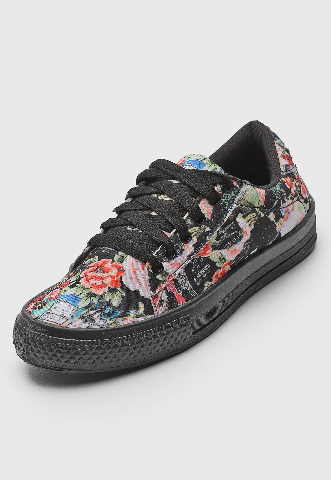 Casual Tênis DAFITI SHOES Floral Preto - Compre Agora