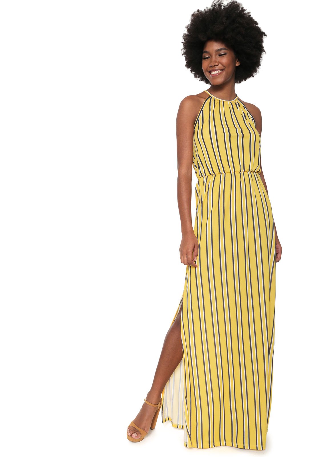 vestido listrado amarelo