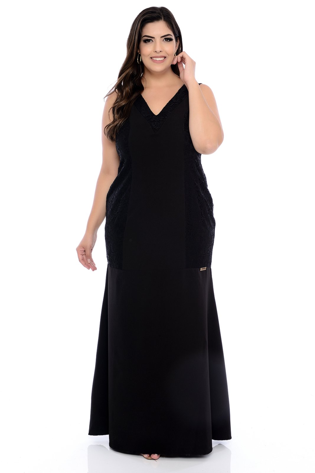 vestido sereia preto de renda