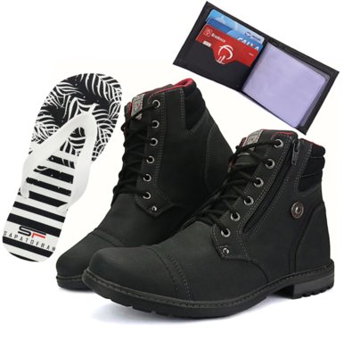 Bota Coturno Fort Way Preto com Chinelo e Carteira Menor preço em Bota Coturno Fort Way Preto com Chinelo e Carteira