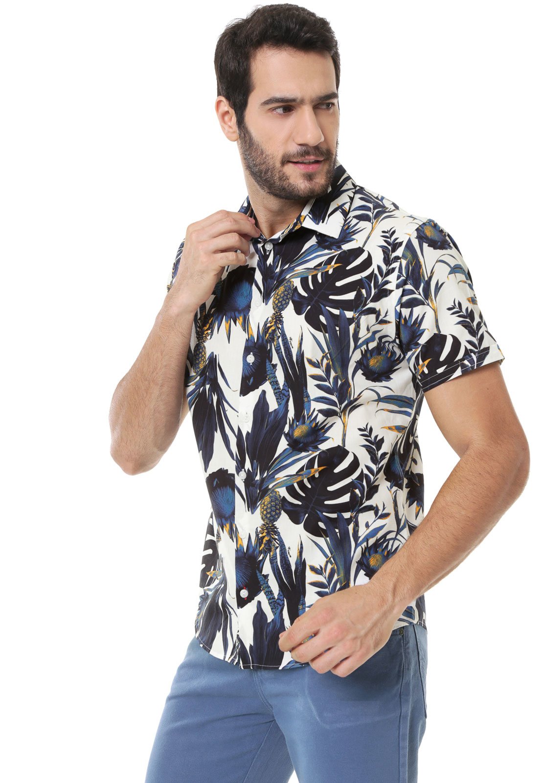 camisa tropical branca