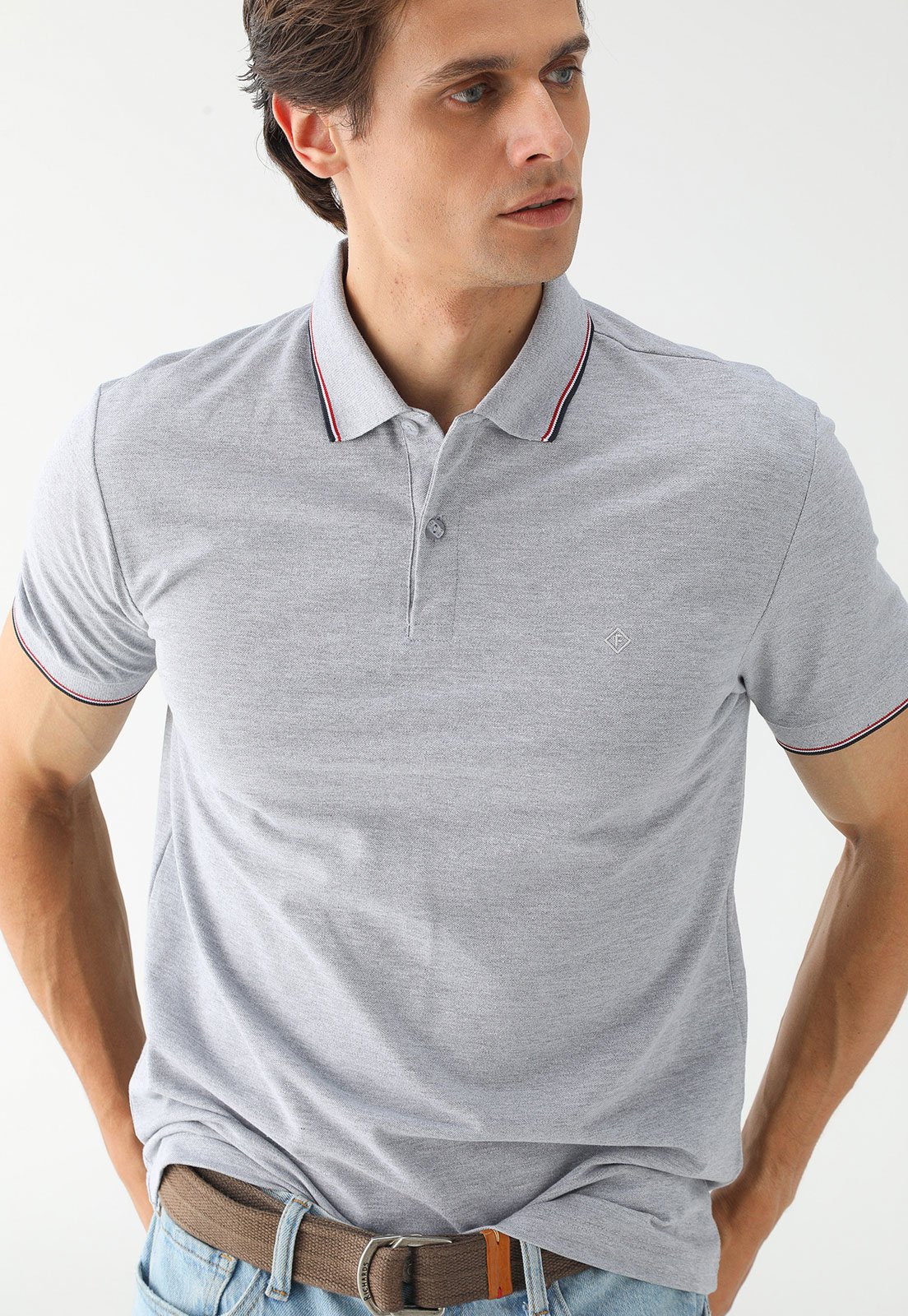 Camisa Polo Forum Reta Frisos Cinza