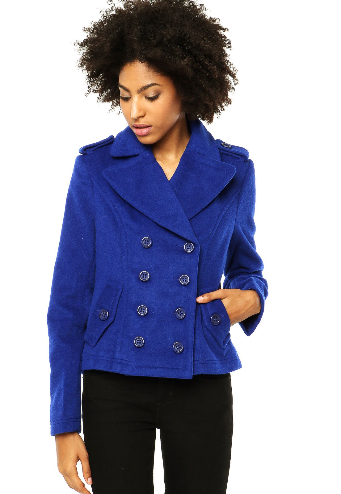casaco lã batido feminino azul