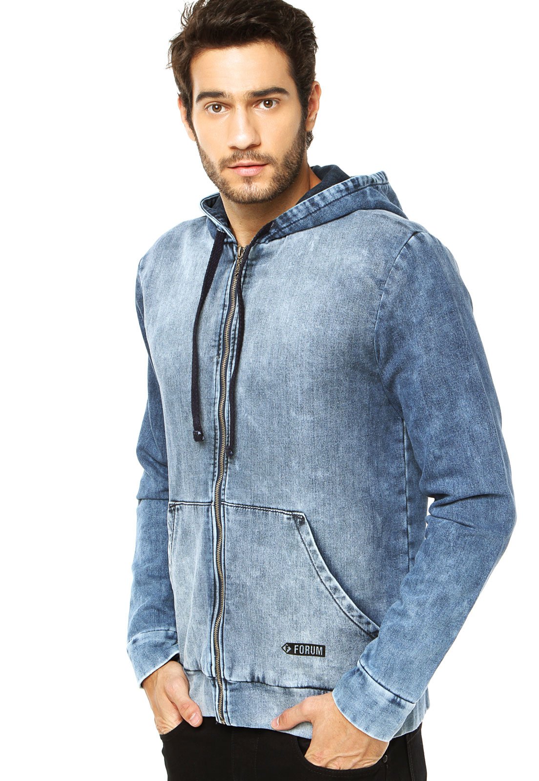 jaqueta jeans com ziper masculina
