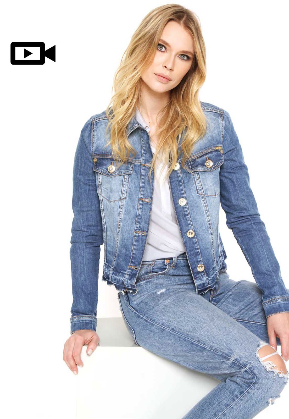 jaqueta jeans estonada feminina