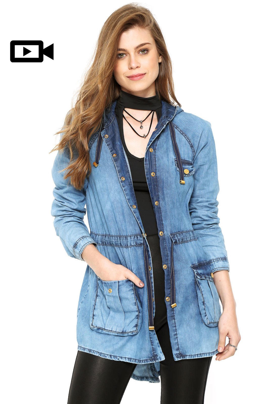 jaqueta jeans com touca feminina