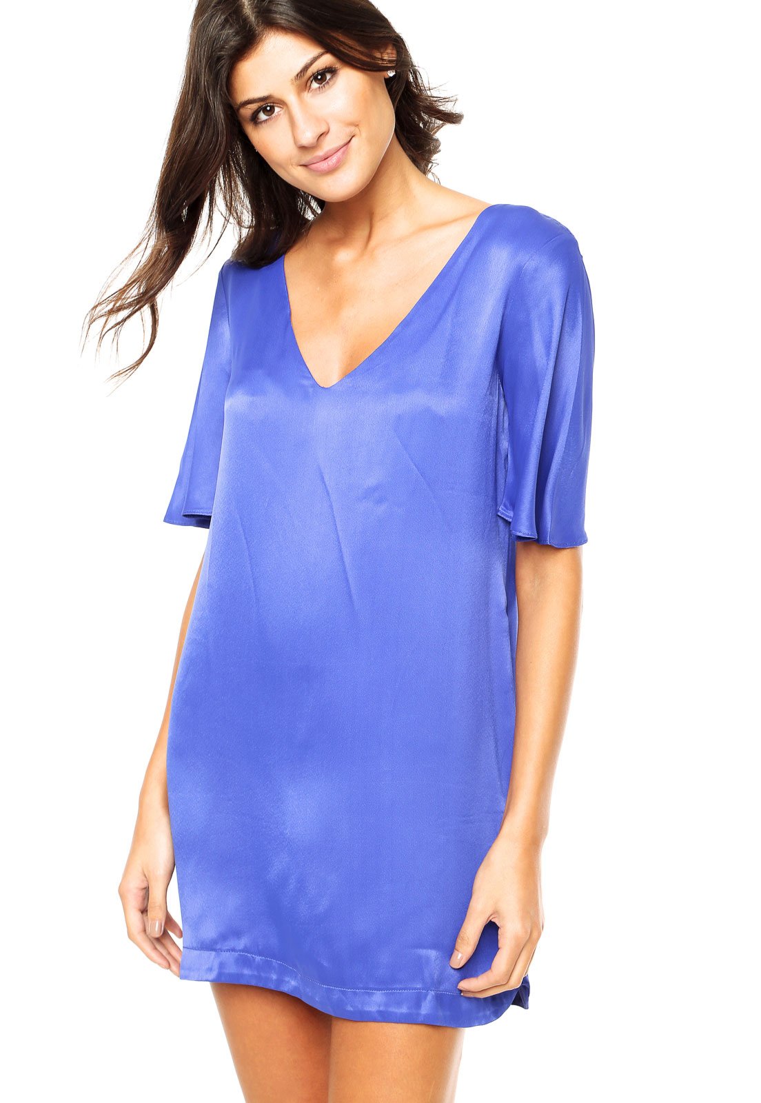 vestido de cetim azul curto