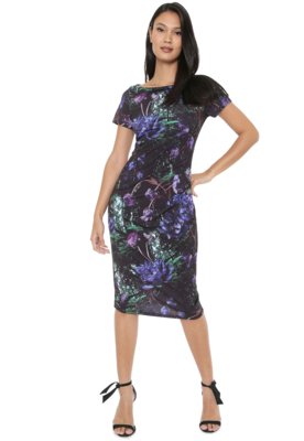 Vestido Forum Midi Drapeado Preto/Verde Menor preço em Vestido Forum Midi Drapeado Preto/Verde