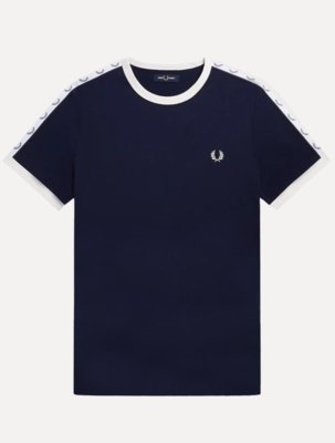 Camiseta Fred Perry Masculina Regular Taped Ringer Azul Marinho