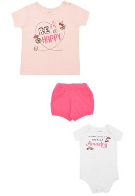Kit 3pçs Fun Friends Baby Bebê Menina Rosa/Branco Menor preço em Kit 3pçs Fun Friends Baby Bebê Menina Rosa/Branco