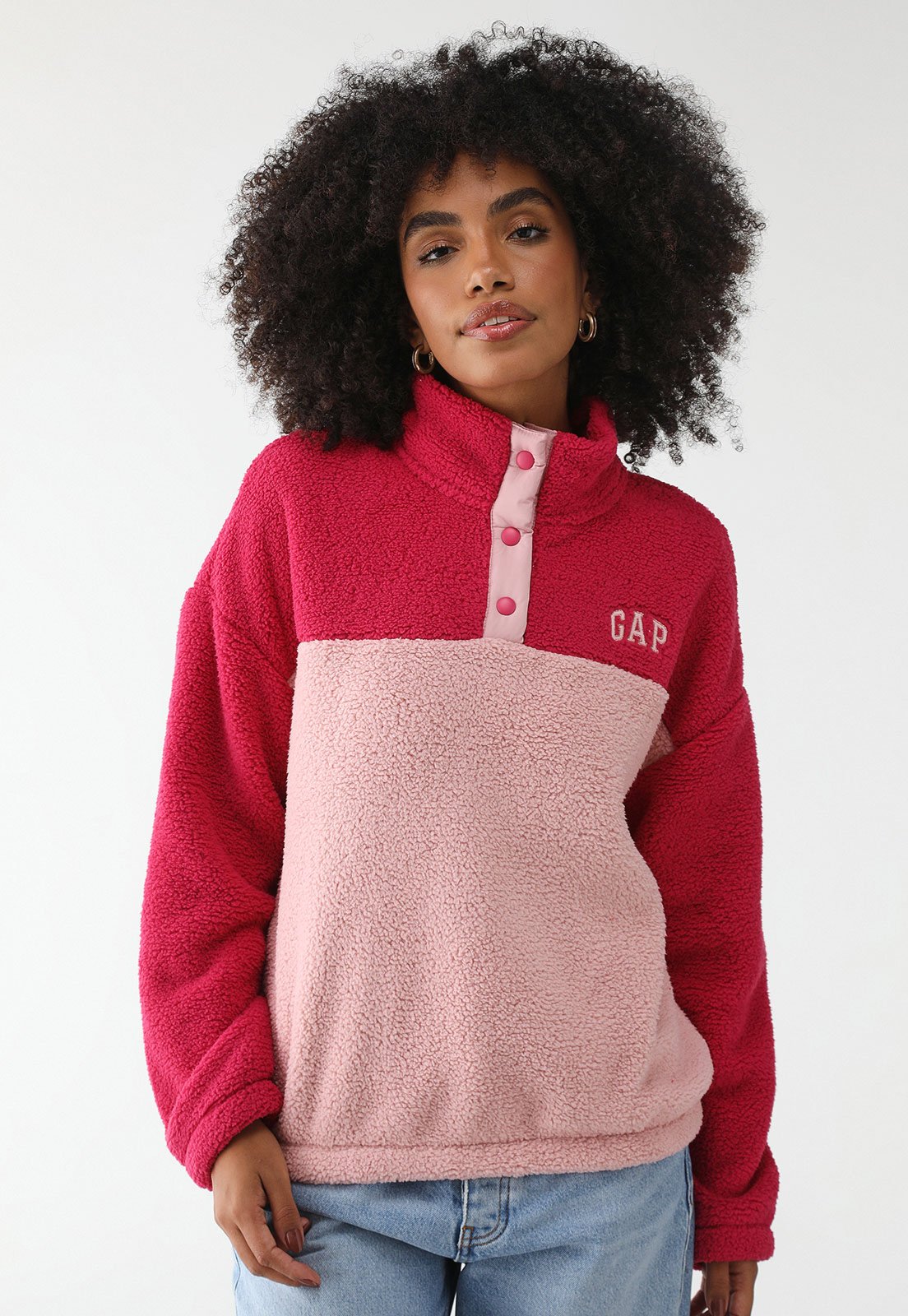 Blusa de Moletom Fechada GAP Reta Teddy Rosa Compre Agora